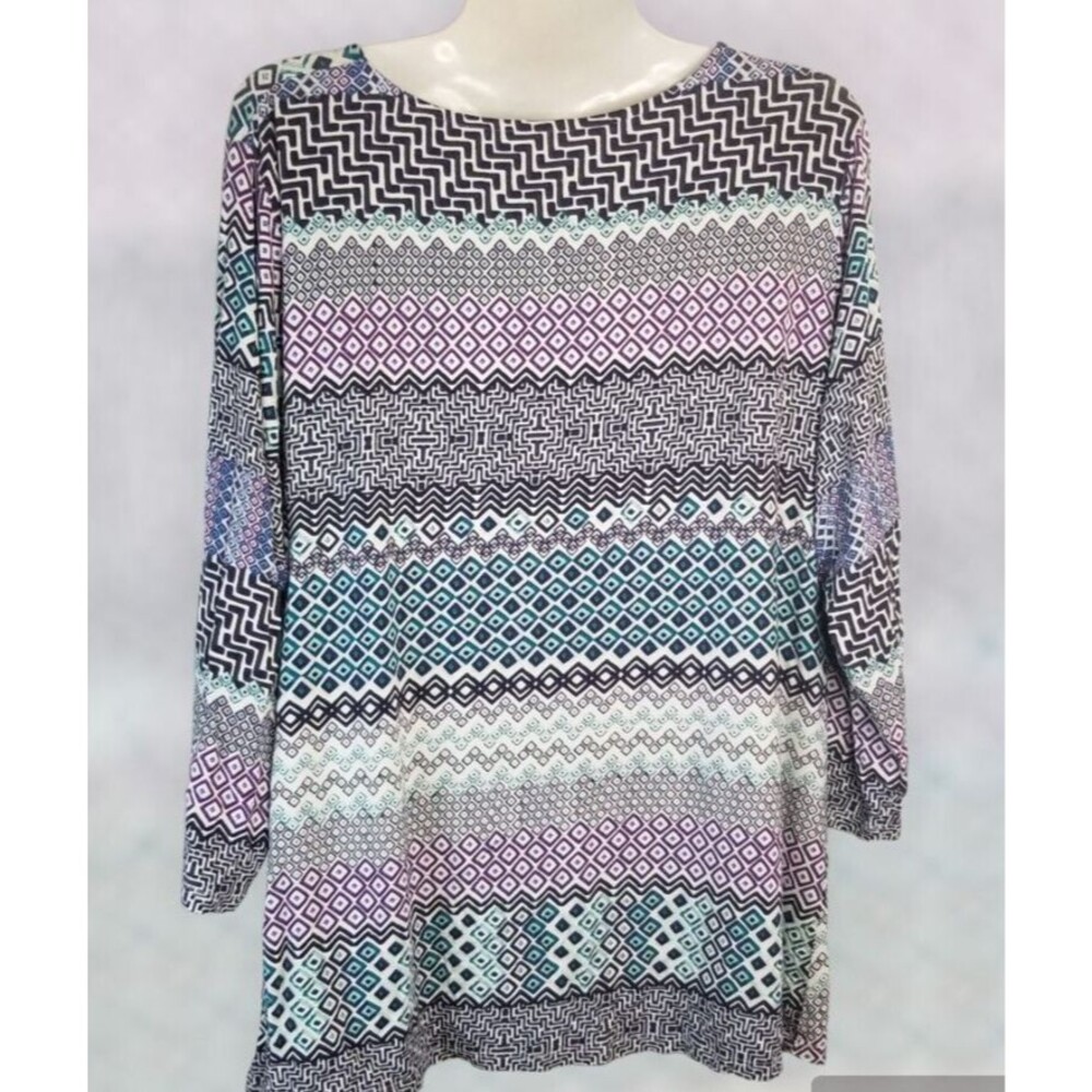 Women's Tunic Top Geometric Design Investment Essentials BOHO Plus Size 1X - Picture 4 of 5